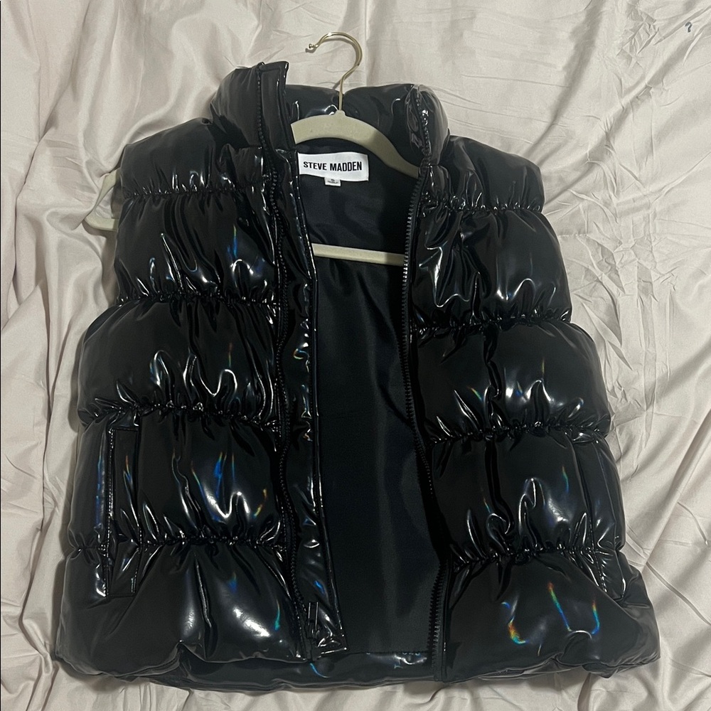 Steve Madden Glossy Black Puffer Vest